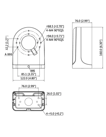 Right Angle Wall Mount Camera Bracket (Black) - VSBKTB204W-B