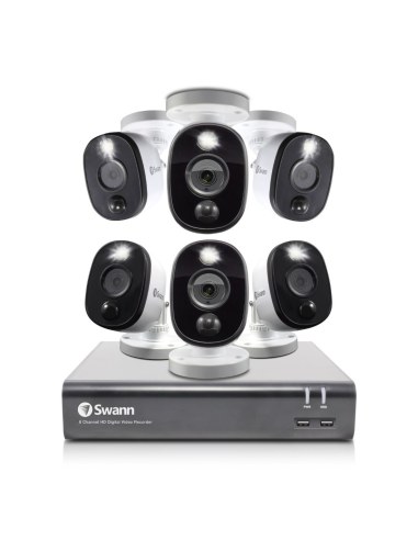 Swann 8 Channel 1080p Full HD DVR-4580 with 1TB HDD & 6 x 1080p Heat & Motion Sensing Warning Light Security Cameras