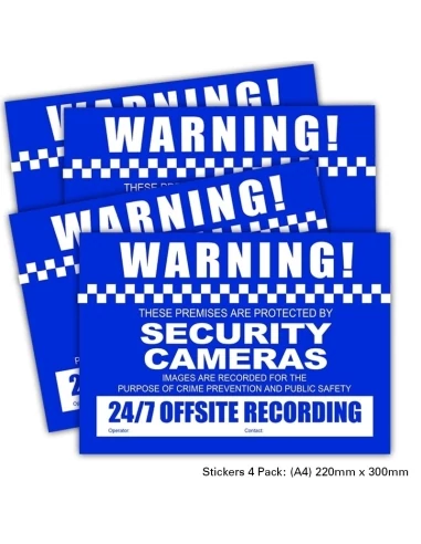 CCTV Warning Stickers 4 Pack A4 Size 220 x 300mm