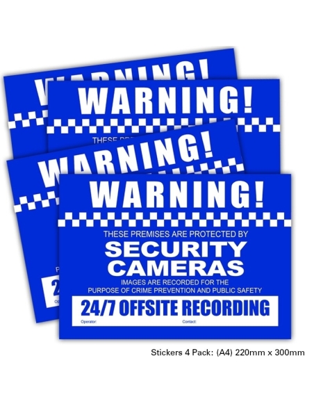 CCTV Warning Sign Stickers 4 Pack A4 Size 220 x 300mm