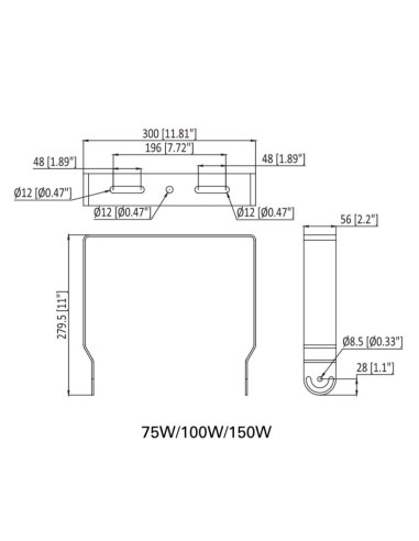 Diagram of Ensa Yoke Wall Adjustable Bracket for LSL-B Street Lights