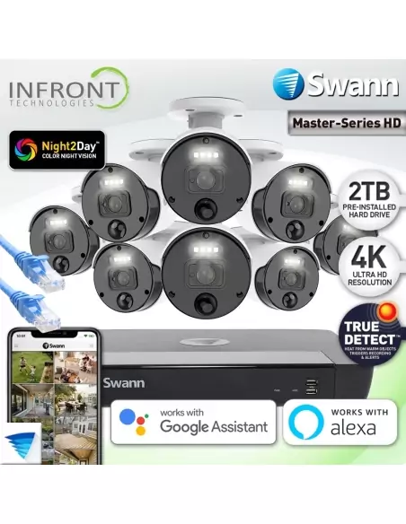 Swann Master-Series 4K Upscale 8Ch 876808 NVR 2TB 8x Night2Day Security Camera