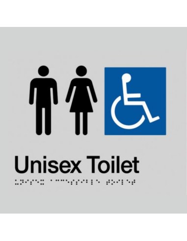 Unisex Accessible Toilet Braille Sign Silver / Black