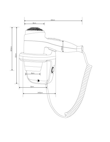 Wall Mount Hair Dryer 1600W - Hot and Cold