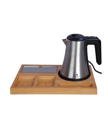 Stainless Steel Electric Kettle with Bamboo Tray - 800ml Stainless Steel Electric Kettle with Bamboo Tray - 800ml
