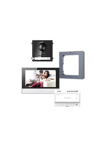 FUTURO IP 2-Wire Residential Kit with Surface Mount Door Station, Distributor and 7" Monitor in Black