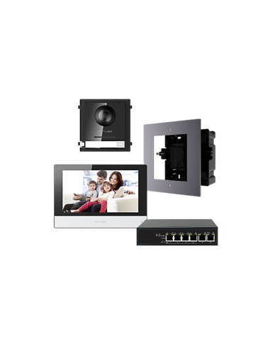 FUTURO IP Video Intercom Kit 7" Monitor and Flush Mount Door Station with PoE Switch - Black