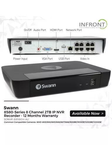 Swann 12MP 8Ch IP NVR Recorder 2TB - SWNVR-88580 SONVR-88580H-AU