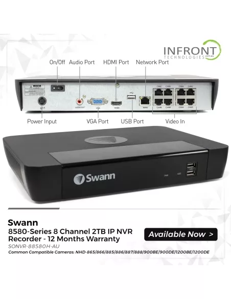 Swann 12MP 8Ch IP NVR Recorder 2TB - SWNVR-88580 SONVR-88580H-AU Swann 12MP 8Ch IP NVR Recorder 2TB - SWNVR-88580 SONVR-88580H-AU