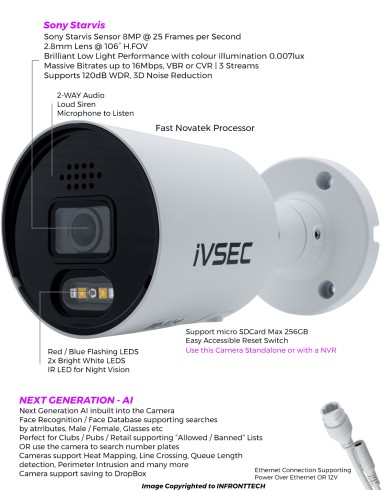 IVSEC PRO 880B 8MP 4K 106° 25fps Sony Starvis IVNC-880B-AI-2PK