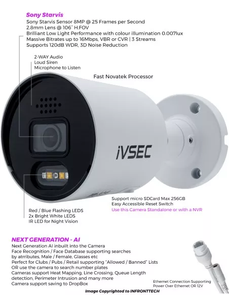 IVSEC PRO 880B 8MP 4K 106° 25fps Sony Starvis IVNC-880B-AI-4PK