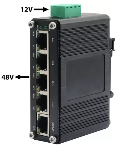 Network Switch 4-Port PoE+ Input 12~48VDC IF-104PU12/48