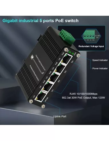 Network Switch 4-Port PoE+ Input 12~48VDC IF-104PU12/48