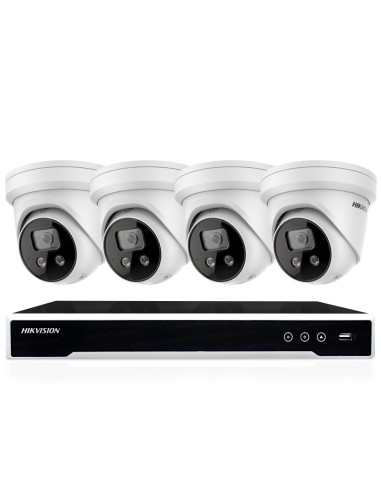 Hikvision 8MP 4 x IP Acusense Outdoor 4MM Turret With Strobe & Siren + 8CH 4TB NVR CCTV Kit