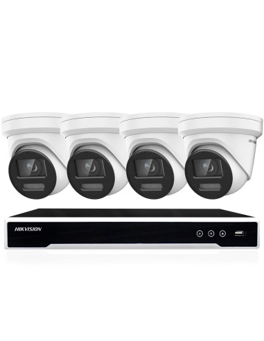 Hikvision 8MP 4K 8Ch 4TB IP NVR 4x ColorVu Turret Cameras - HIKIT-DS-4C8MP8CH