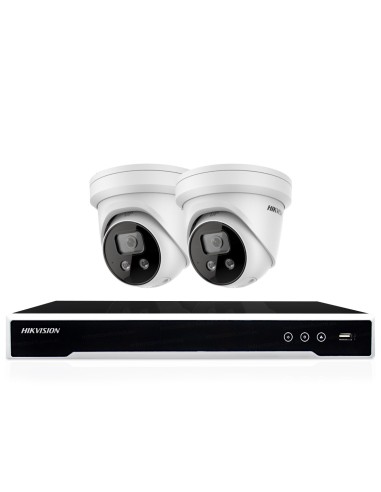 Hikvision 4Ch 4TB NVR 6MP 2x IP Acusense Outdoor 2.8mm CCTV Dome Kit - HIK46M-2D-386-4T