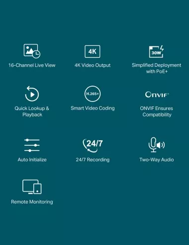 TP-Link VIGI 8MP 4K-UHD VIGI 16 Channel PoE+ VIGI-NVR2016H-16P