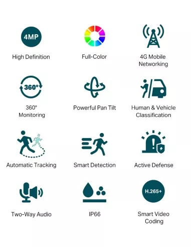 TP-Link VIGI 4MP Full-Colour 4G Pan Tilt Network VIGI-C540-4G-SP6020