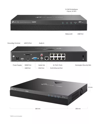 TP-Link VIGI 8MP 4K-UHD 8 Channel PoE+ Network VIGI-NVR2008H-8MP