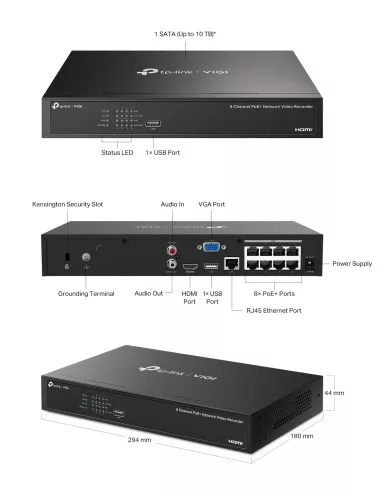TP-Link VIGI 8MP 8Ch IP NVR 2TB Full-Colour 6x VIGI8-C485-6D