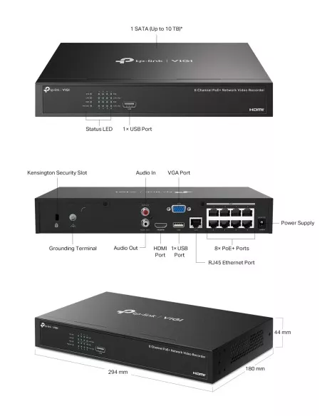 TP-Link VIGI 8MP 8Ch IP NVR 2TB Full-Colour 6x VIGI8-C385-6B