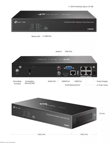 TP-Link VIGI 8MP 4K-UHD 4Ch IP NVR 2TB VIGI4-C385-3B