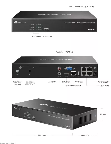 TP-Link VIGI 8MP 4K-UHD 4Ch IP NVR 2TB VIGI4-C385-3B