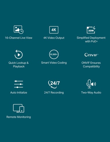TP-Link VIGI 8MP 4K-UHD 16 Channel IP NVR 4TB VIGI16-C85-4D4B