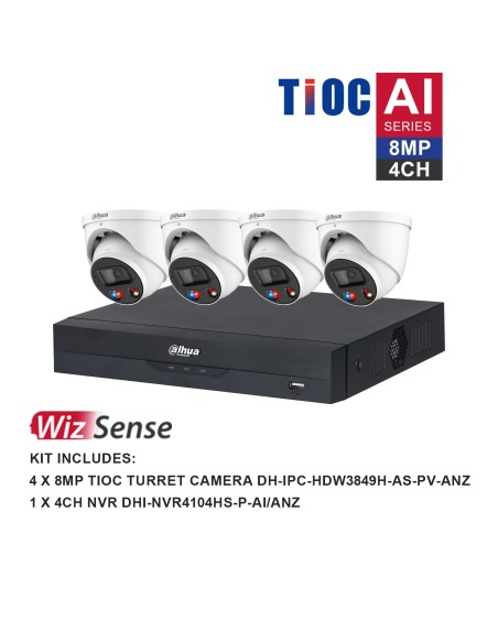 Dahua WizSense AI TiOC 4 Channel 4K Kit 4x 8MP DH-K8044TIOC Dahua WizSense AI TiOC 4 Channel 4K Kit 4x 8MP DH-K8044TIOC