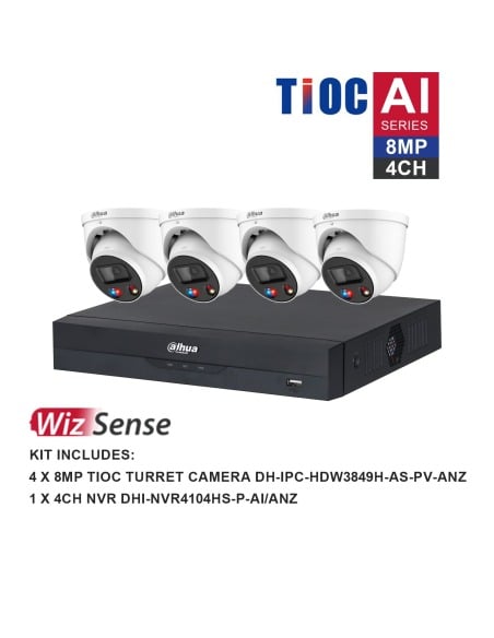 Dahua WizSense AI TiOC 8 Channel Kit 4x 6MP DH-K6084TIOC Dahua WizSense AI TiOC 8 Channel Kit 4x 6MP DH-K6084TIOC