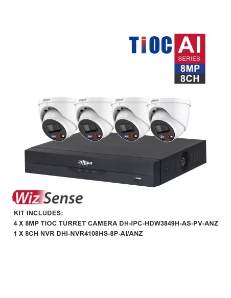Dahua WizSense AI TiOC 8 Channel 4K Kit 4x 8MP DH-K8084TIOC Dahua WizSense AI TiOC 8 Channel 4K Kit 4x 8MP DH-K8084TIOC