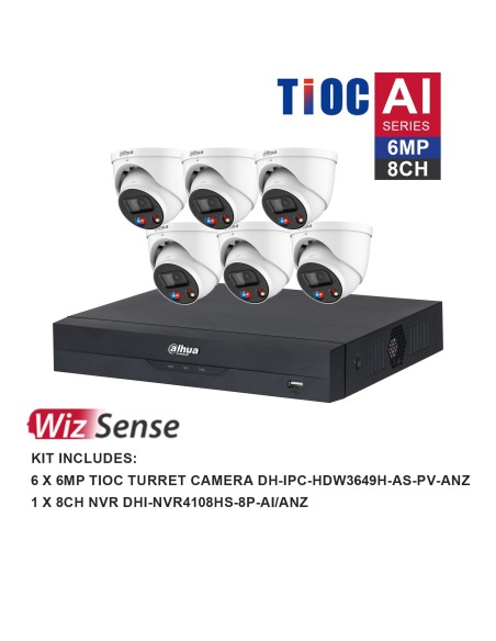 Dahua WizSense AI TiOC 8 Channel Kit 6x 6MP DH-K6086TIOC Dahua WizSense AI TiOC 8 Channel Kit 6x 6MP DH-K6086TIOC