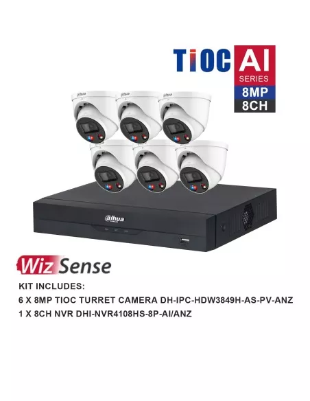 Dahua WizSense AI TiOC 8 Channel 4K Kit 6x 8MP DH-K8086TIOC