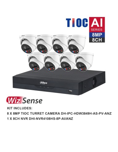 Dahua WizSense AI TiOC 8 Channel 4K Kit 8x 8MP DH-K8088TIOC