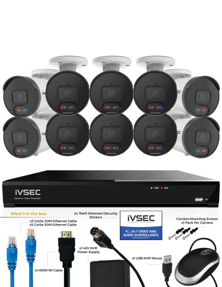 IVSEC 12MP 6K AI 4TB 16CH 10x1250B Bullet Cameras IVK16L-125010B