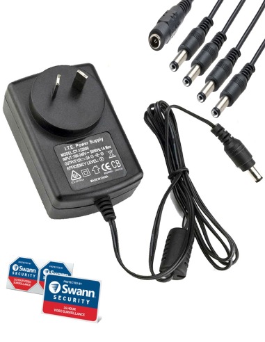 Swann Power Supply + 4-Way Splitter + Stickers (12V 2A Replacement Camera Power)