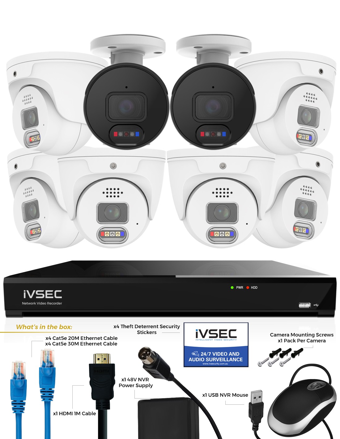 IVSEC 8MP 4K AI 2TB 8CH 6x850D + 2x850B Cameras IVK8L-8506D2B-DL
