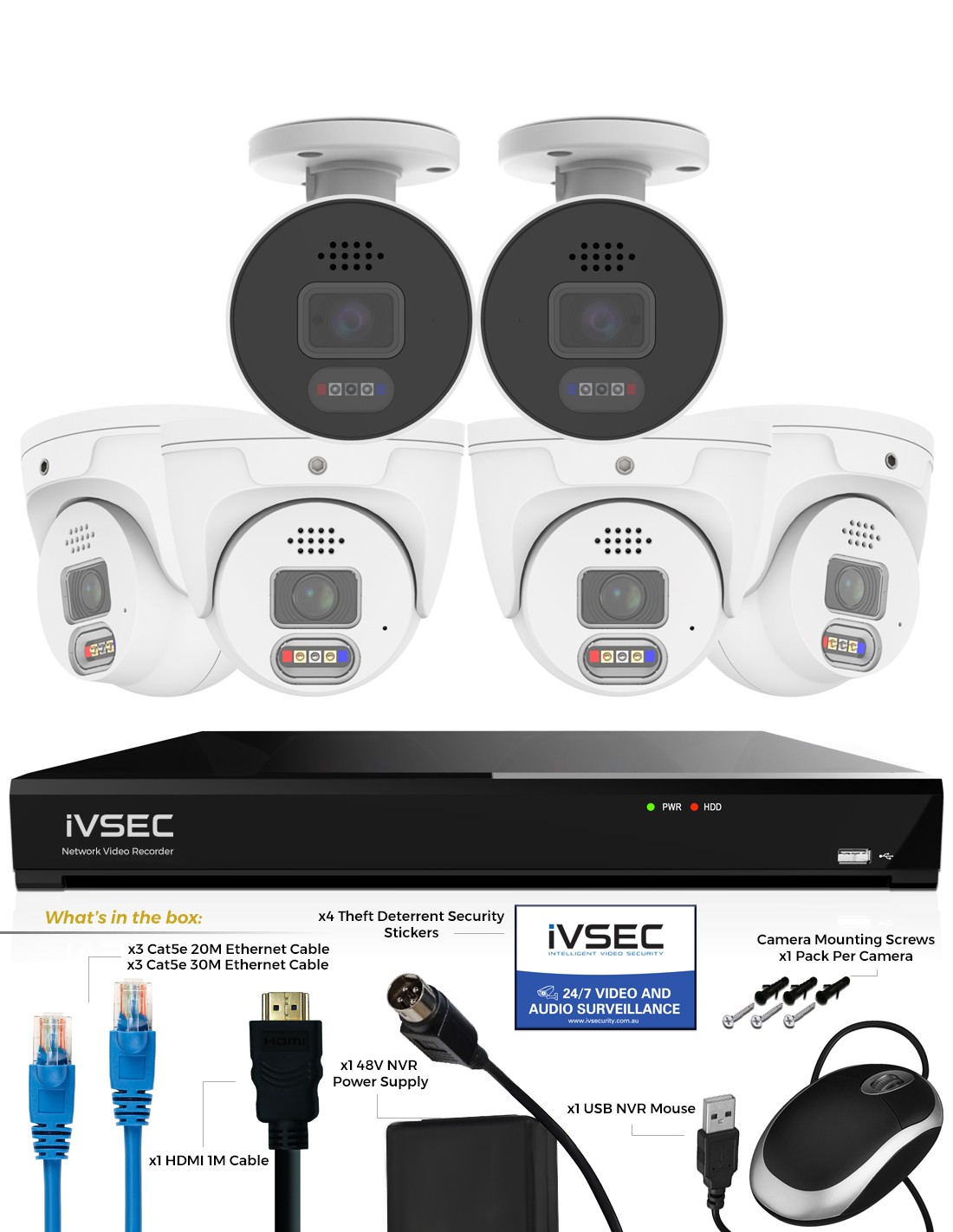IVSEC PRO 8MP 4K PRO-AI 2TB 8CH 4xDome+2xBullet IVK8P-8804D2B-DL