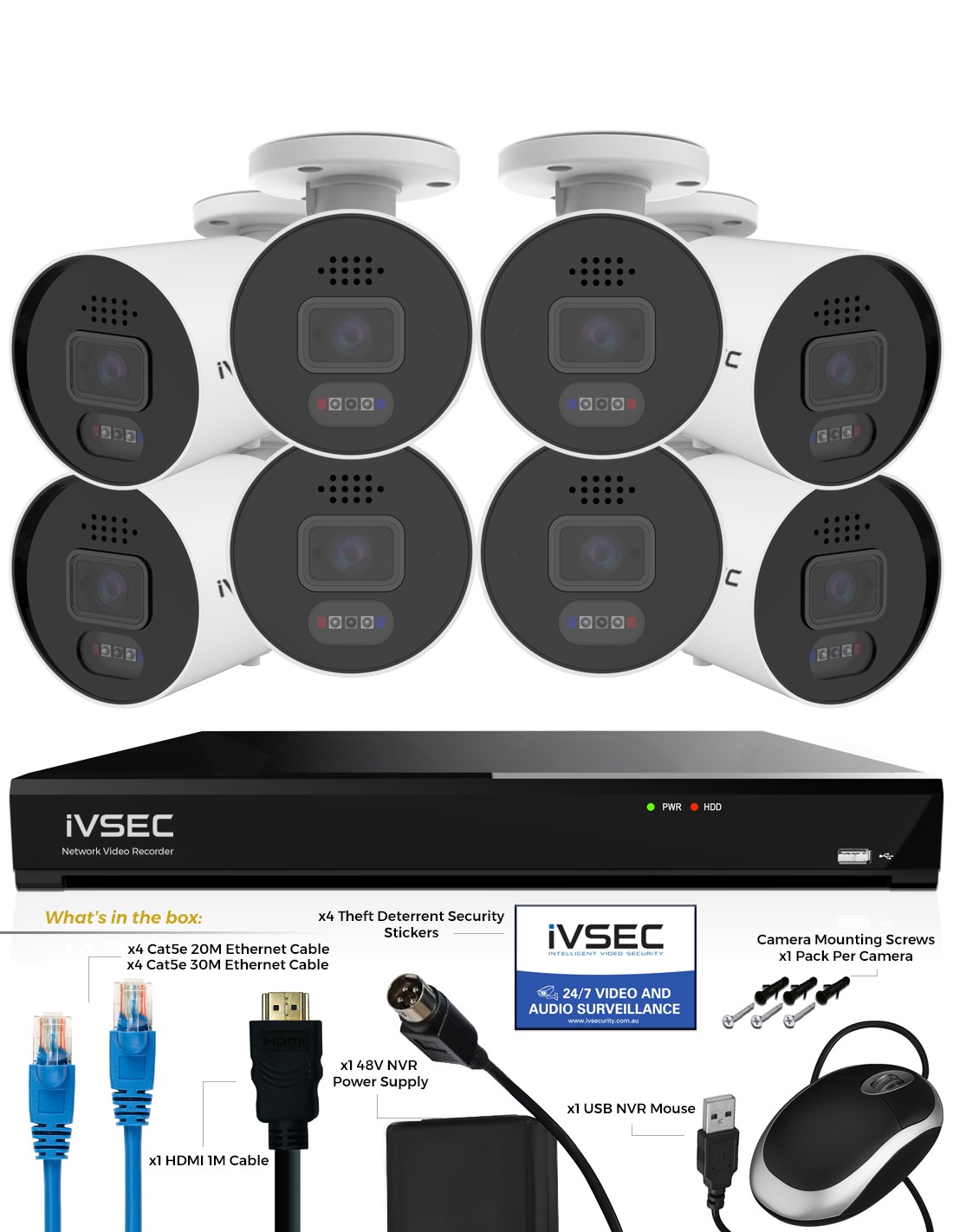 IVSEC PRO 8MP 4K PRO-AI 2TB 8CH 8xBullet Cam IVK8P-8808B-DL