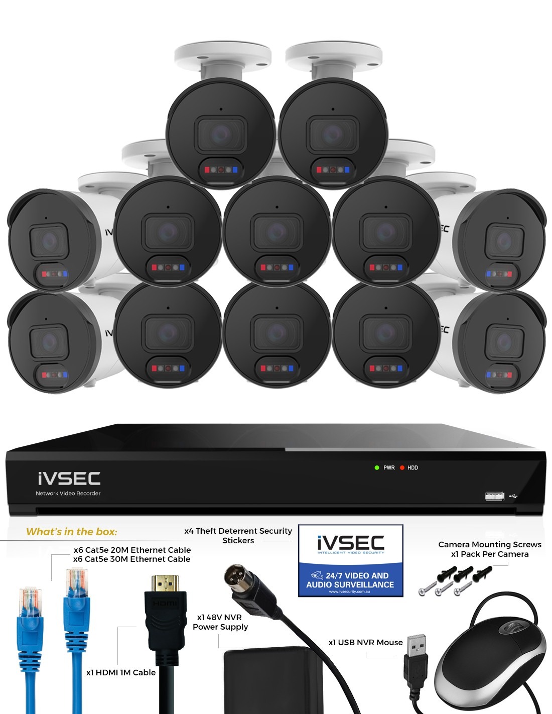 IVSEC 12MP 6K-UHD AI 4TB 16CH 12x Bullet Cameras IVK16L-125012B-DL