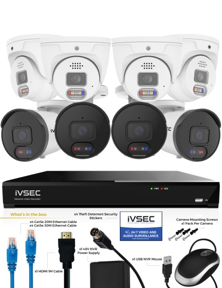 IVSEC 8MP 4K-UHD AI 2TB 8CH 4x Bullet + 4xDome IVK8L-8504B4D-DL