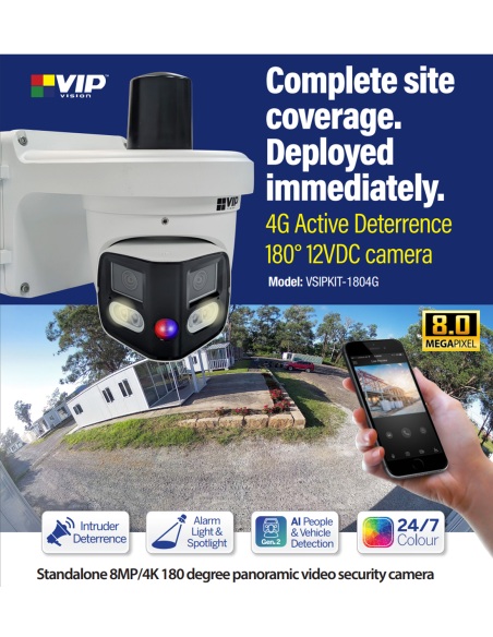 VIP Vision 4G 180° 12VDC 4K Active Deterrence VSIPKIT-1804G