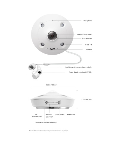 VIGI 5MP HD AI IR Fisheye IP Network Camera 360° InSight-S655I