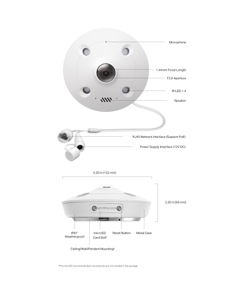 VIGI 5MP HD AI IR Fisheye IP Network Camera 360° InSight-S655I
