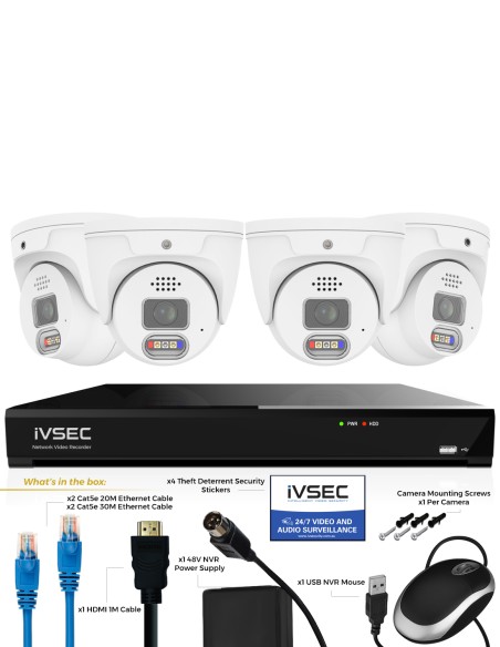 IVSEC 4x Dome 8MP CCTV Kit – 4K 8CH NVR + AI & IVK8L-8504D-2T-E9
