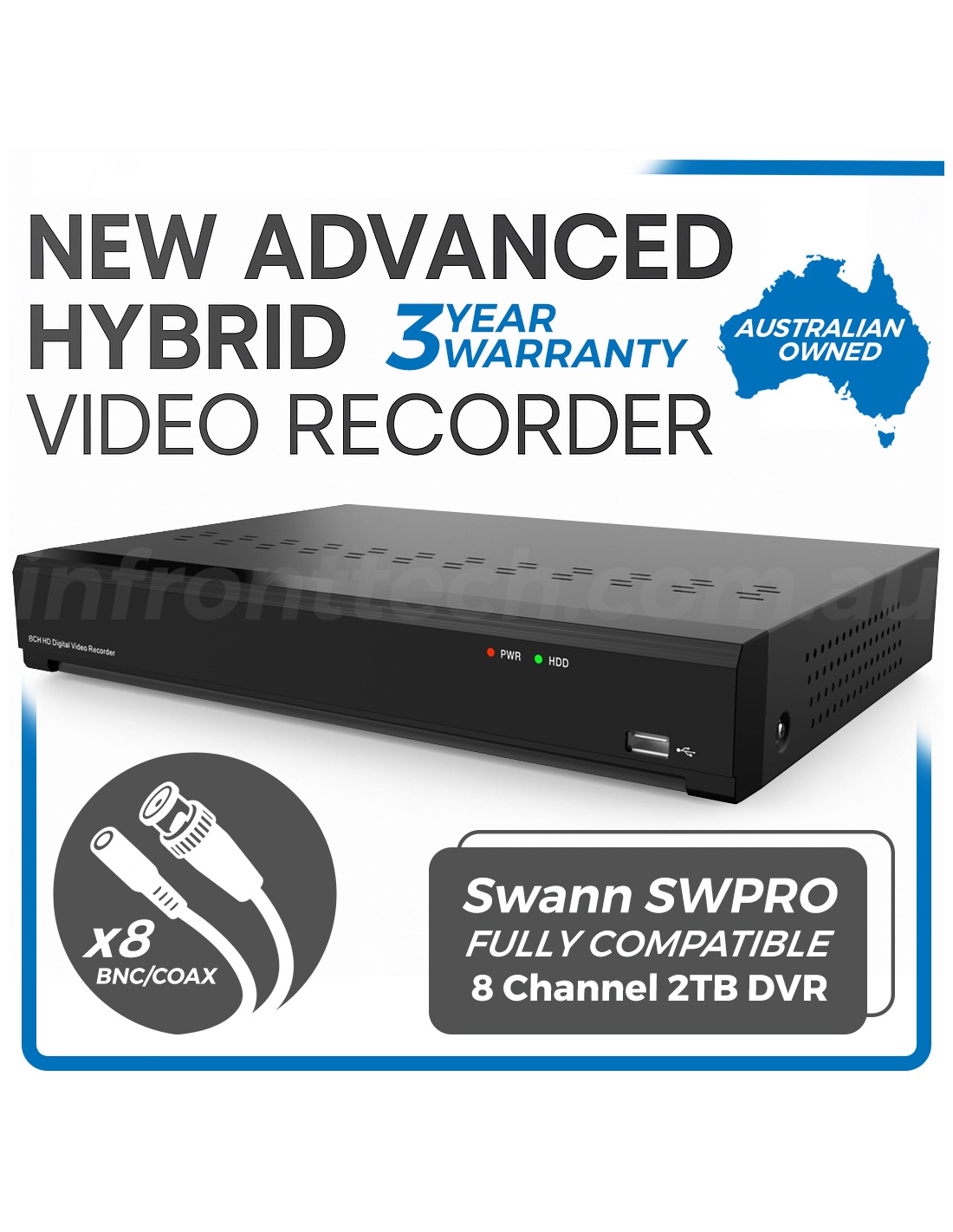Hybrid 8CH IVSEC DVR 2TB – 8MP SWPRO/BNC/IP – IVDVR8-5000-2T-E17
