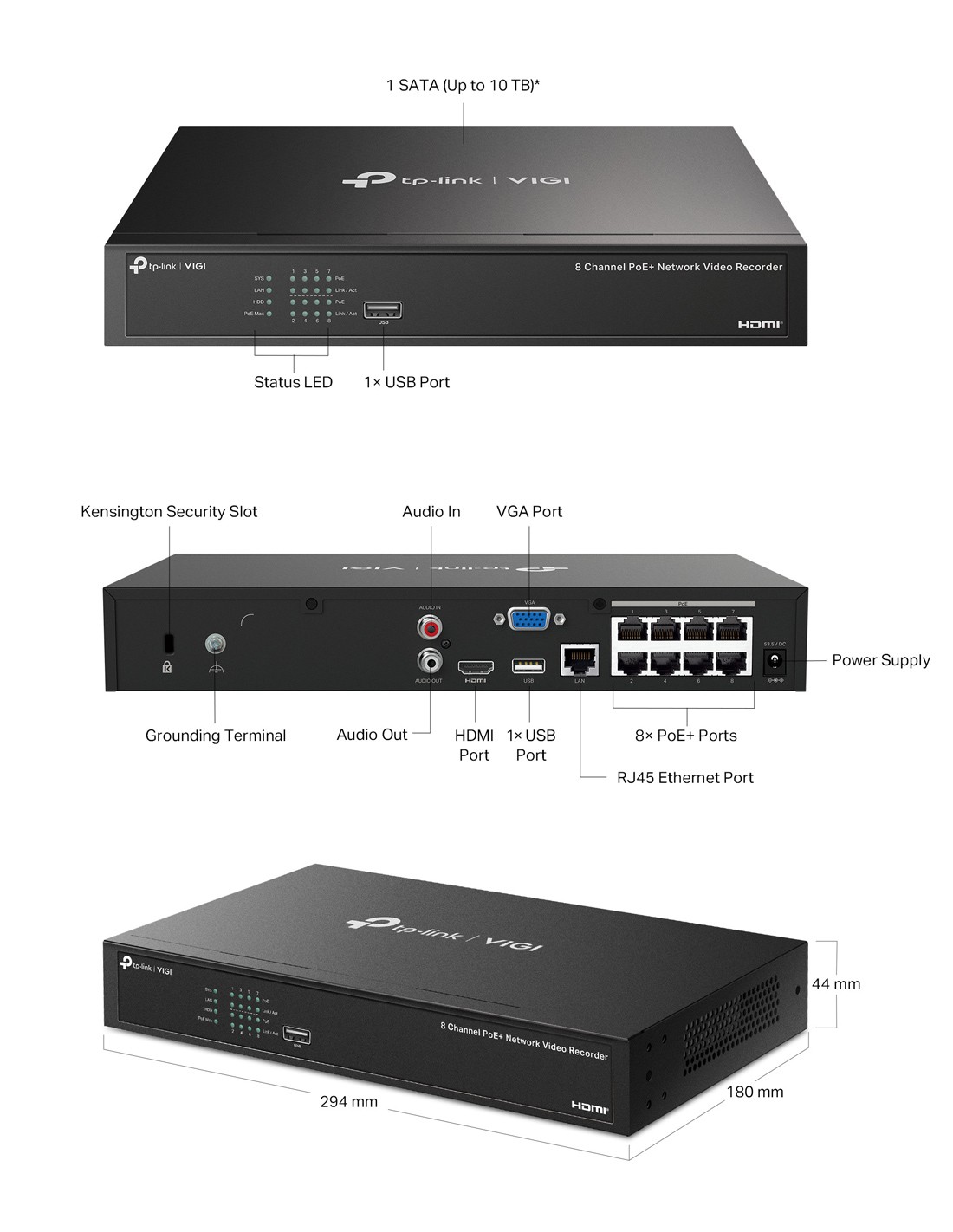 TP-Link VIGI 8MP 8Ch IP NVR 2TB Full-Colour 6x VIGI8-C485-6DE1
