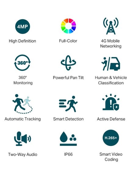 TP-Link VIGI 4MP Full-Colour 4G Pan Tilt Network VIGI-C540-4G-SP6030