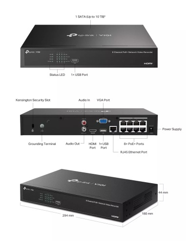 TP-LINK VIGI 8Ch PoE+ NVR Kit with 6× 4MP VIGI-NK8MP-T6425-2T