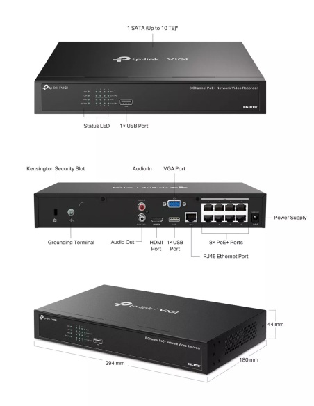 TP-LINK VIGI 8Ch PoE+ NVR Kit with 6× 4MP VIGI-NK8MP-T6425-2T